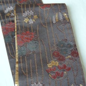 Photo3: Dark purple and gold reversible vintage Obi (Kimono Belt)