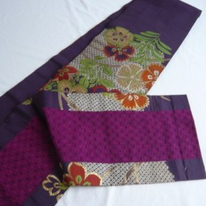 Photo5: Purple and cute flower pattern vintage Obi (Kimono Belt)