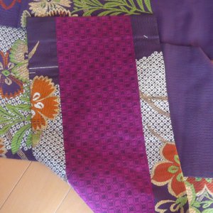 Photo4: Purple and cute flower pattern vintage Obi (Kimono Belt)