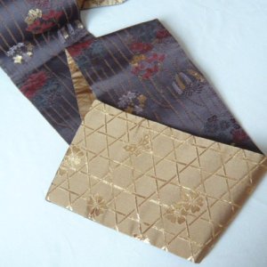 Photo4: Dark purple and gold reversible vintage Obi (Kimono Belt)