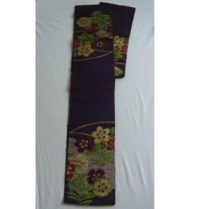 Photo3: Purple and cute flower pattern vintage Obi (Kimono Belt)