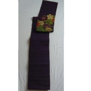 Photo2: Purple and cute flower pattern vintage Obi (Kimono Belt)