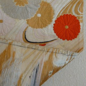 Photo5: Flower & waves - a piece of Kimono obi fabric