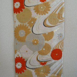 Photo4: Flower & waves - a piece of Kimono obi fabric