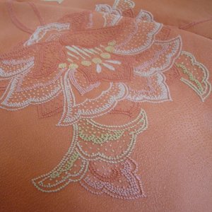 Photo3: Graceful dots embroidery flowers. Vintage pink Kimono homongi 
