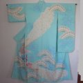Fresh sky blue color and gorgeous phoenix embroidered Kimono Furisode