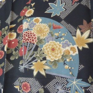 Photo4: New kimono-Moden black color and  goegeous fowers