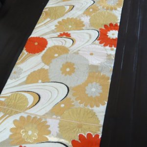 Photo2: Flower & waves - a piece of Kimono obi fabric