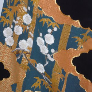 Photo3: Cool design. Flowers and bamboo. Vintage Kimono Black Tomesode