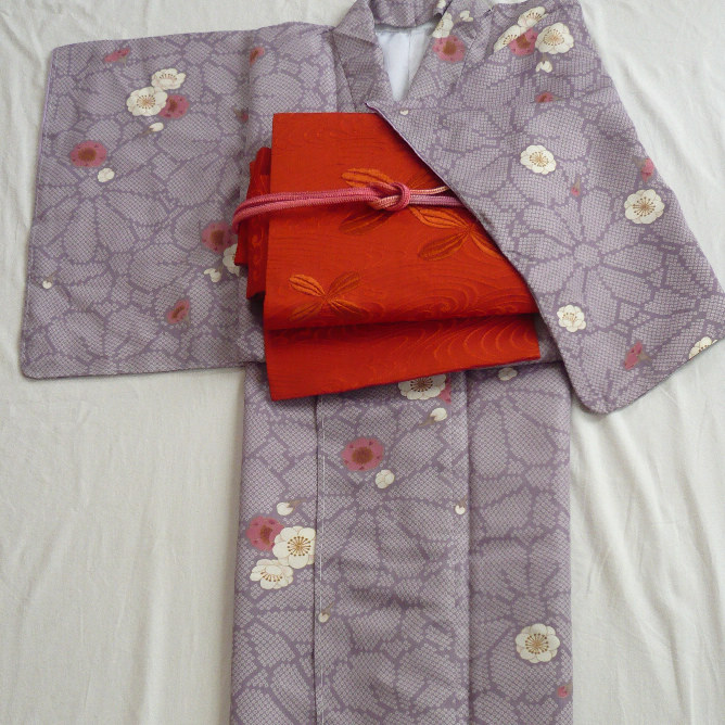 New Kimono-Lovely violet color with Japanese apricot flower