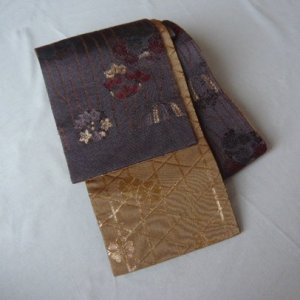 Photo: Dark purple and gold reversible vintage Obi (Kimono Belt)