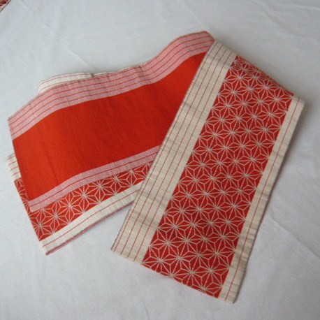 Photo2: Simple and sylish geometrical pattern red OBI (kimono and yukatabelt)
