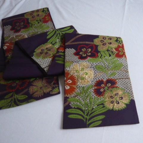 Photo: Purple and cute flower pattern vintage Obi (Kimono Belt)