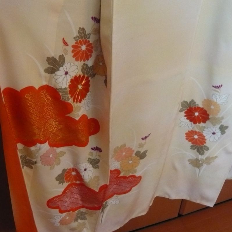 Photo3: Antique flowers design Vintage Kimono homongi