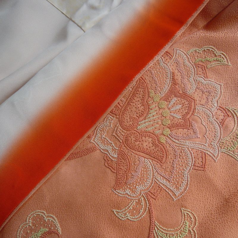 Photo4: Graceful dots embroidery flowers. Vintage pink Kimono homongi 