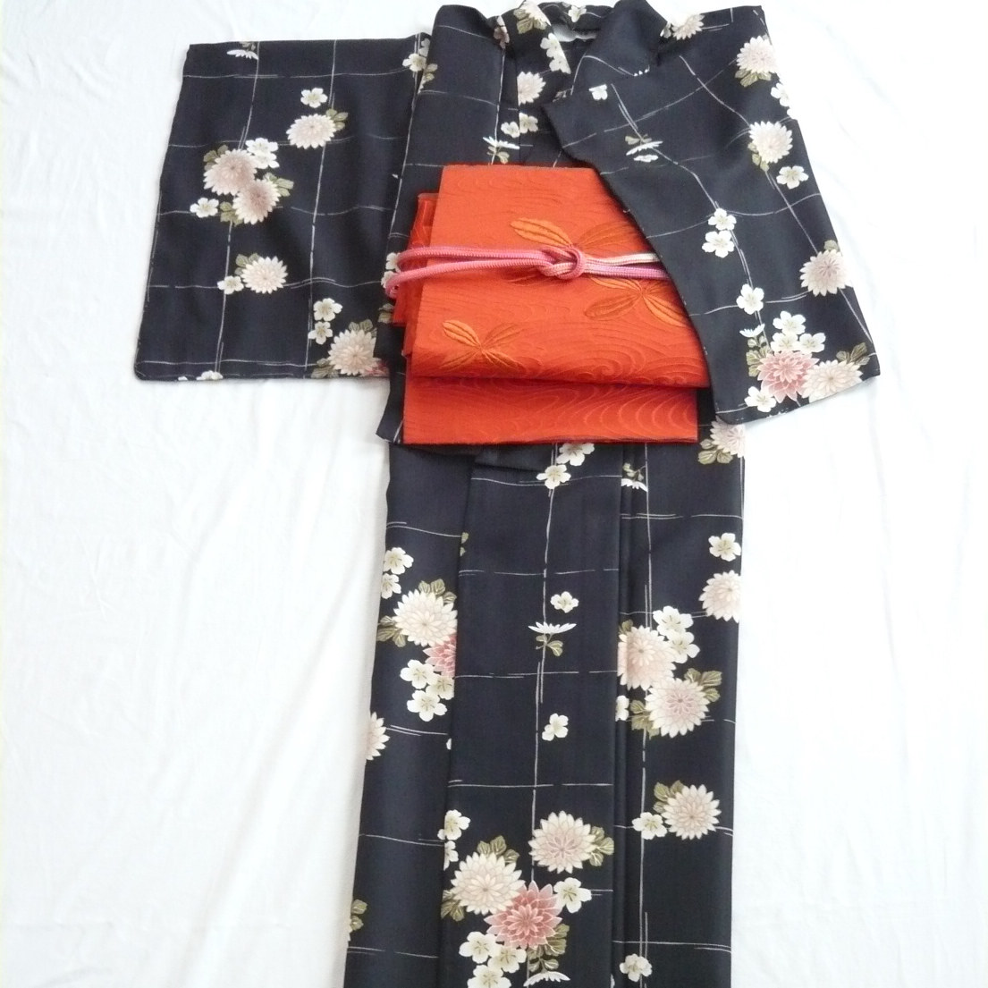 Photo1: New kimono-Cool black color with goegeous fowers