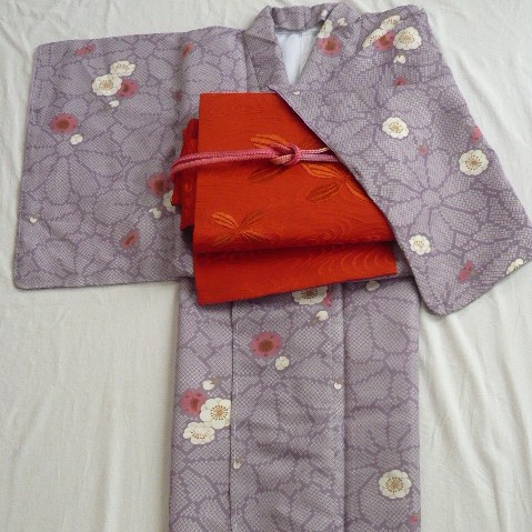 Photo: New Kimono-Lovely violet color with Japanese apricot flower
