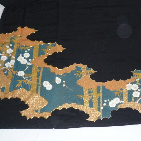 Photo2: Cool design. Flowers and bamboo. Vintage Kimono Black Tomesode